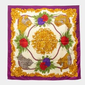 Salvatore Ferragamo Purple Floral Print Silk Scarf