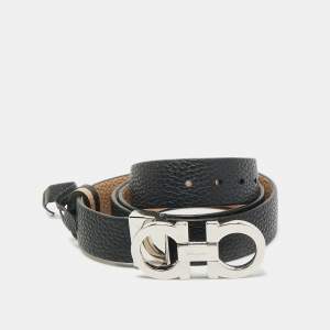 Salvatore Ferragamo Black/Beige Gancini Cut to Size Reversible Belt