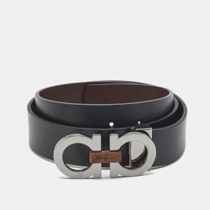 Salvatore Ferragamo Black/Brown Leather Gancini Buckle Cut to Size Belt