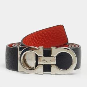 Pre Owned Salvatore Ferragamo Black/Orange Leather Gancini Cut to Size Reversible Belt