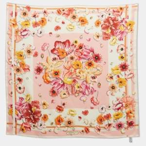Pre Owned Salvatore Ferragamo Pink Floral Print Silk Scarf