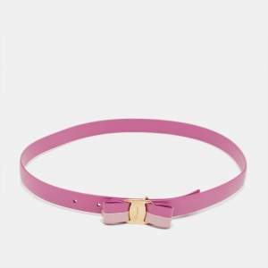 Pre Owned Salvatore Ferragamo Pink Leather Vara Bow Belt 80 CM