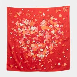 مملوكة مسبقًا Salvatore Ferragamo Red Hearts Print Silk Scarf 