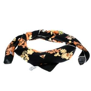 مملوكة مسبقًا وشاح سالفاتوري فيراغامو حرير مطبوع غانسيني آند فوريست أسود مربع