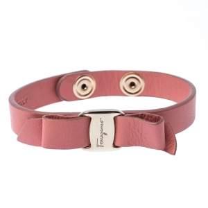 Salvatore Ferragamo Vara Bow Pink Leather Gold Tone Bracelet