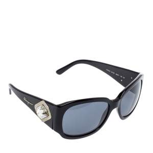 Salvatore Ferragamo Black & Crystal Embellished / Smoke Grey 2146-B Rectangle Sunglasses