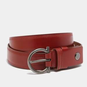 مملوكة مسبقًا حزام سالفاتوري فيراغامو بريك جلد بني إبزيم غانسيو قصة مقاس 