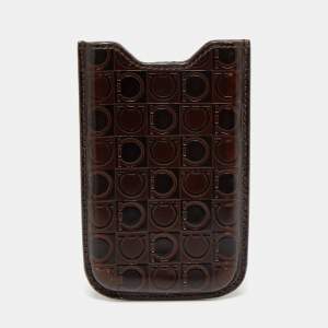 Salvatore Ferragamo Brown Gancio Embossed Glossy Leather Phone Cover