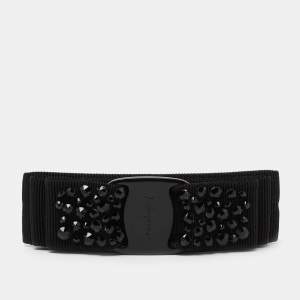 Salvatore Ferragamo Black Vara Bow Crystal Hair Clip