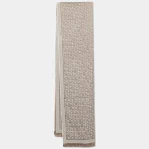  Salvatore Ferragamo Beige Logo Jacquard Wool Shawl