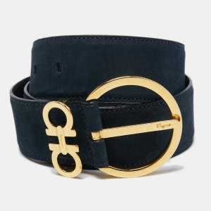 Salvatore Ferragamo Navy Blue Nubuck Leather Waist Belt 70CM