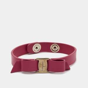 Salvatore Ferragamo Pink Leather Vara Bow Bracelet