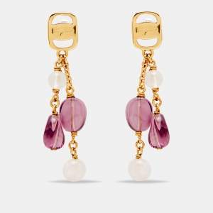 Salvatore Ferragamo Gold Tone Vara Bead Drop Earrings