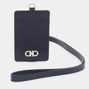 Salvatore Ferragamo Black/Blue Leather Lanyard ID Card Holder