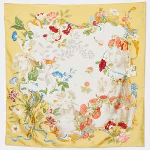 Salvatore Ferragamo Yellow Parrot Printed Silk Square Scarf