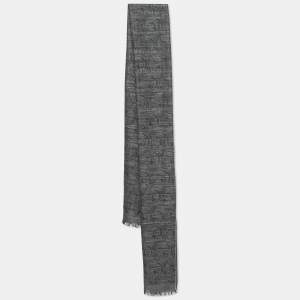 Salvatore Ferragamo Dark Grey Gancini Jacquard Silk & Wool Stole