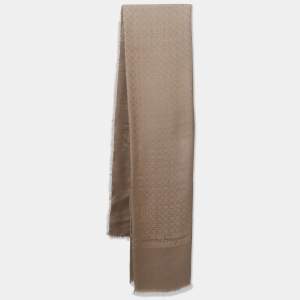 Salvatore Ferragamo Brown Gancini Jacquard Silk & Wool Scarf