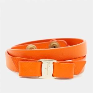 Salvatore Ferragamo Orange Vara Bow Double Wrap Bracelet 