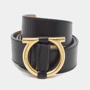 Salvatore Ferragamo Black Leather Gancini Buckle Belt 65CM