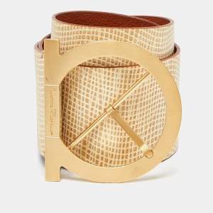 Salvatore Ferragamo Beige Leather Wide Waist Belt 70CM