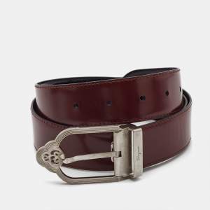 Salvatore Ferragamo Burgundy Glossy Leather Cut to Size Buckle Belt