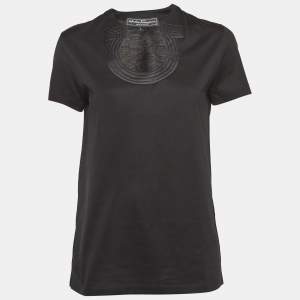 Salvatore Ferragamo Black Cotton Knit Gancini Patterned Neck T-Shirt S