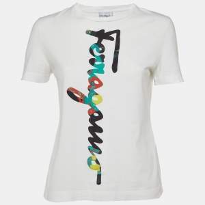 Salvatore Ferragamo White Logo Cotton Crewneck T-Shirt M