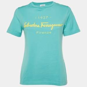Salvatore Ferragamo Green Logo Cotton Crewneck T-Shirt S