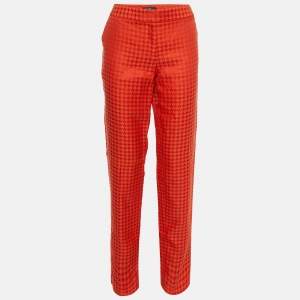 Salvatore Ferragamo Red Houndstooth Pattern Cotton & Silk Trousers M