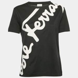 Salvatore Ferragamo Black Logo Print Cotton Crew Neck T-Shirt L