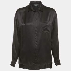 Pre Owned Salvatore Ferragamo Black Satin Long Sleeve Shirt M
