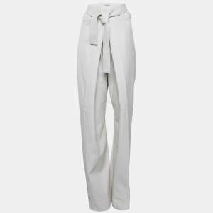 Pre Owned Salvatore Ferragamo Light Grey Leather Elasticated Waist Harem Pants S
