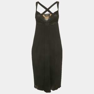 مملوكة مسبقًا فستان سالفاتوري فيراغامو تريكو مضلع أسود بأشرطة مقاس صغير - سمول