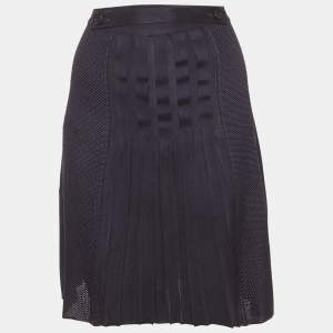 Pre Owned Salvatore Ferragamo Navy Blue Stretch Knit Pleated Mini Skirt M