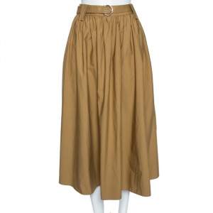 Salvatore Ferragamo Beige Cotton Belted Midi Skirt M 