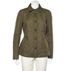 Salvatore Ferragamo Military Green Nylon & Printed Silk Quilted Reversible Jacket M