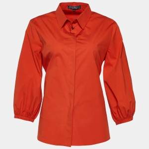 Salvatore Ferragamo Orange Stretch Cotton Button Front Blouse M