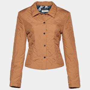 Salvatore Ferragamo Tan Brown Quilted Button Front Jacket M