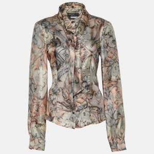 Salvatore Ferragamo Pink Printed Silk Tie Detail Shirt M