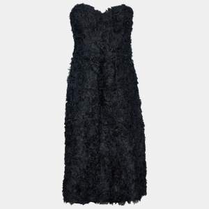 Salvatore Ferragamo Black Silk  Floral Detail Strapless Mini Dress M