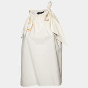 Salvatore Ferragamo Cream Butterfly Print Cotton Halter Neck Top M