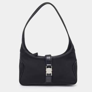 Salvatore Ferragamo Black Canvas and Leather Hobo