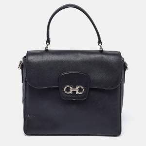 Pre Owned Salvatore Ferragamo Black Leather Katia Top Handle Bag