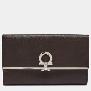 Salvatore Ferragamo Brown Leather Gancini Icona Continental Wallet