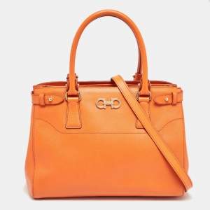 Salvatore Ferragamo Orange Leather Beky Tote