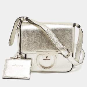 Salvatore Ferragamo Silver Leather Lock Charm Crossbody Bag