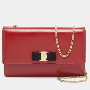 Salvatore Ferragamo Red/Black Leather Miss Vara Chain Shoulder Bag