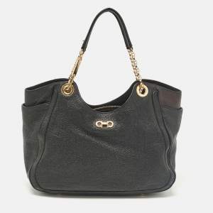 Pre Owned Salvatore Ferragamo Black Leather Betulla Tote
