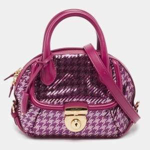 Salvatore Ferragamo Burgundy Sequins and Leather Fiamma Satchel