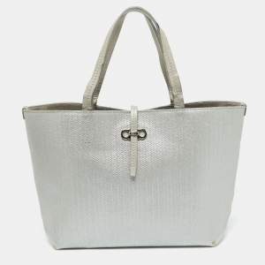Salvatore Ferragamo Light Grey Embossed Leather Bice Tote